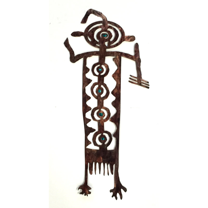 «Meyerdirk Art Petroglyph Bob Southwest Steel», art mural en cuivre vieilli avec sarcelle, Sarcelle