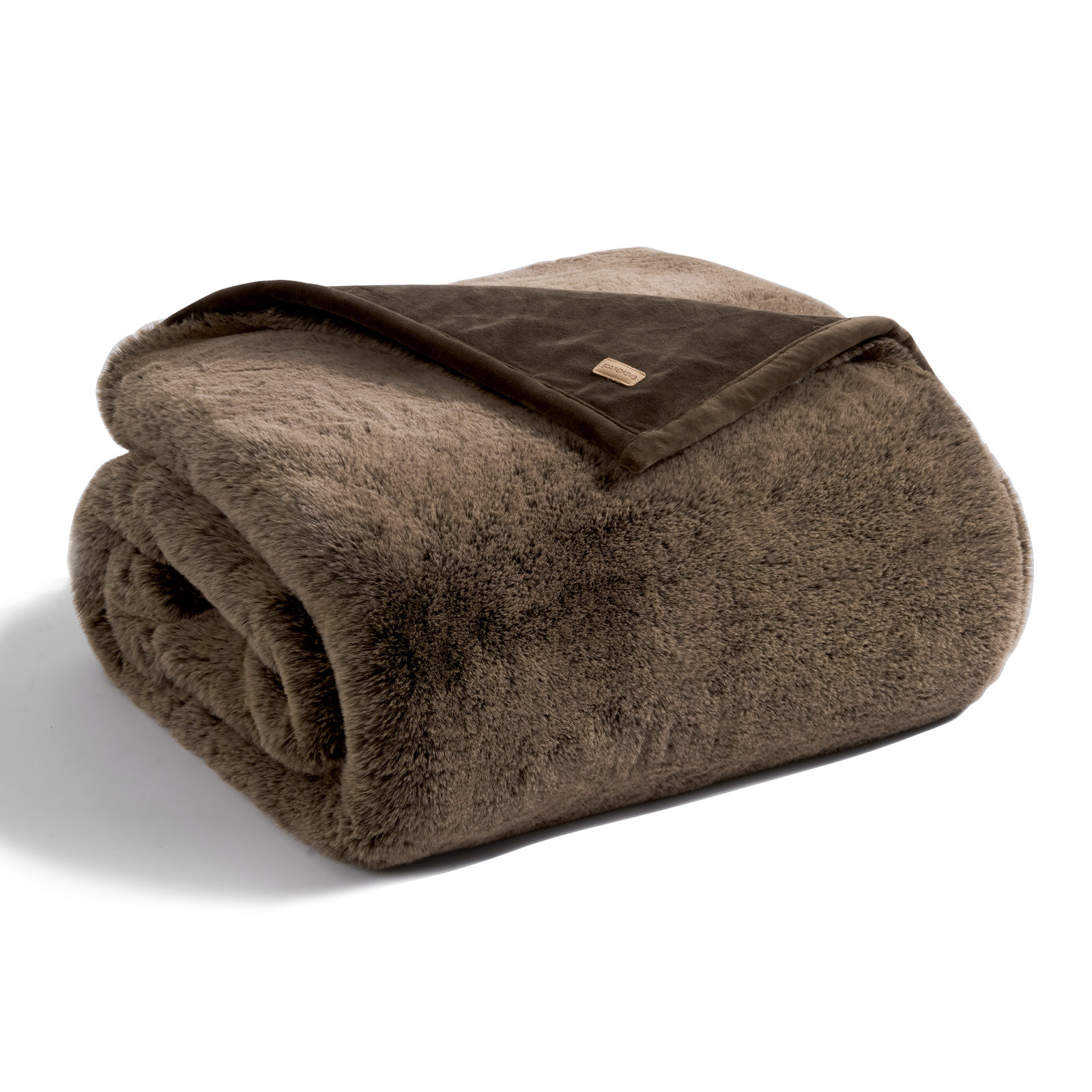 Chinchilla Faux Fur Throw Blanket, Brown Sable, 60" L x 50" W
