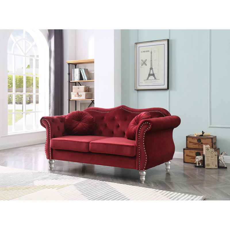 Clouser 67'' Velvet Round Arms CAL117 Compliant Loveseat, Red