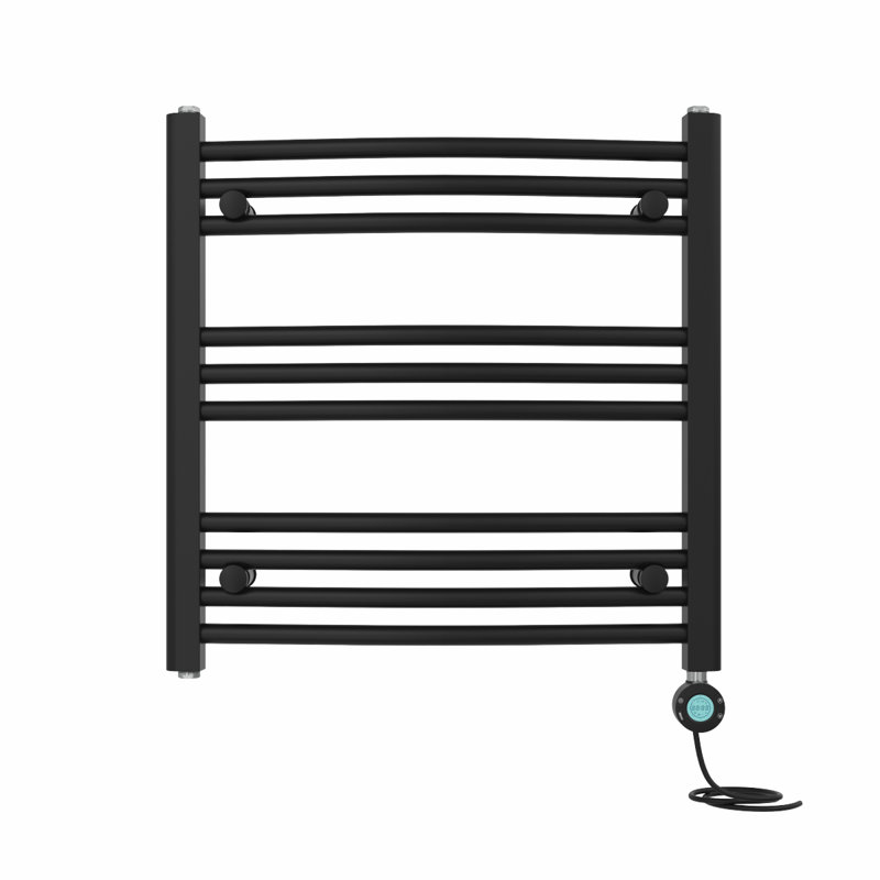Ameia Curved Towel Rail Heated Towel Rails, 60cm H x 60cm W x 5.6cm D, Black