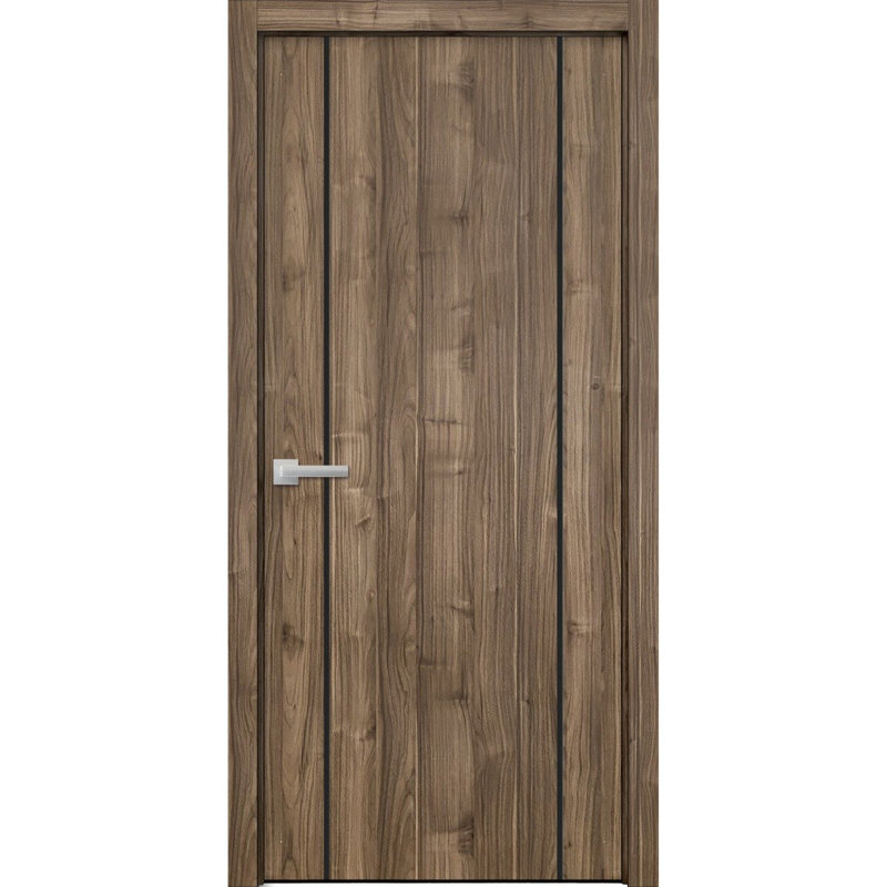 Porte intérieure moderne en bois pré-montée avec quincaillerie Planum 0017, panneau simple, cadre et moulures en noyer, portes robustes pour salle de bain et chambre à coucher - 91,4 cm x 243,8 cm