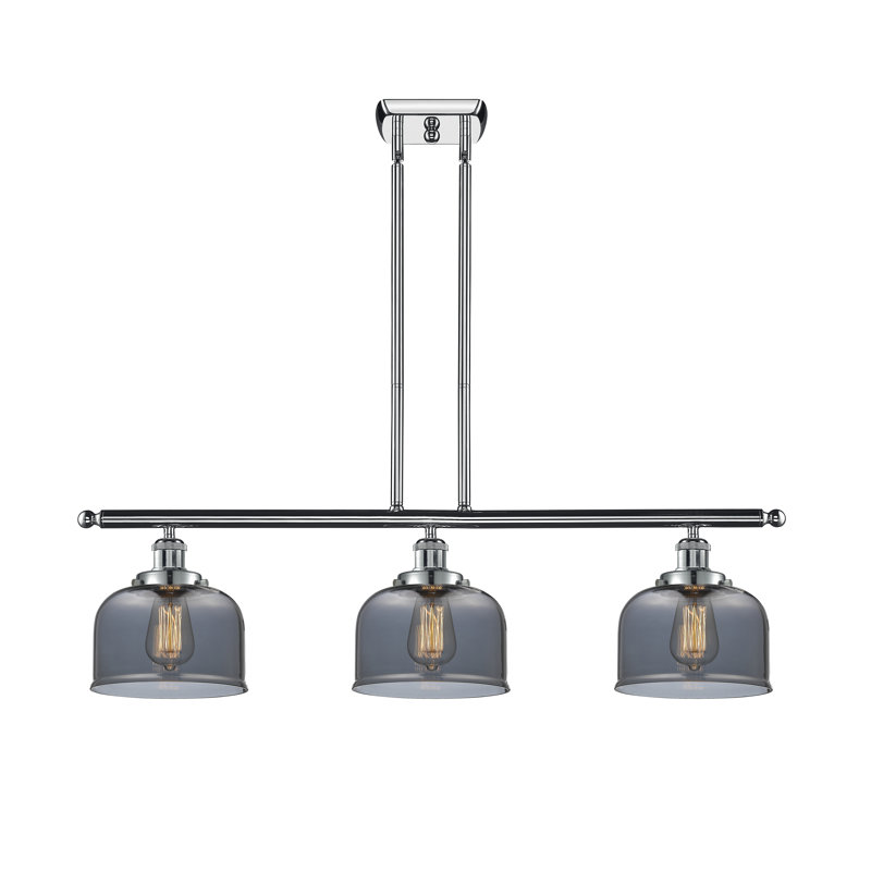 Luminaire suspendu linéaire à 3 lumières HamLake, DEL, Chrome poli, Plaqué couleur fumée