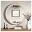 Miroir mural rond 30 po en bois massif blanc antique et rustique Boho pour meuble-lavabo, salon et entrée