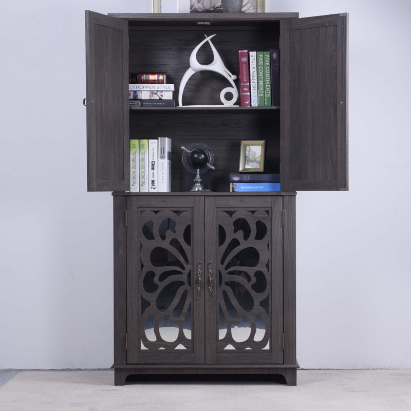Buffet avec 4 portes en miroir, Marron foncé