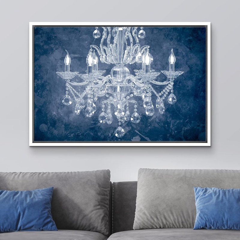 Impression sur toile sur toile lustre en cristal bleu marine et blanc fantaisiste, H 16 po x l 24 po x P 1,5 po