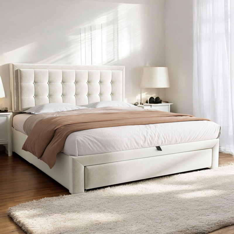 Abhia Upholstered Bed, Cream, Double (4'6)