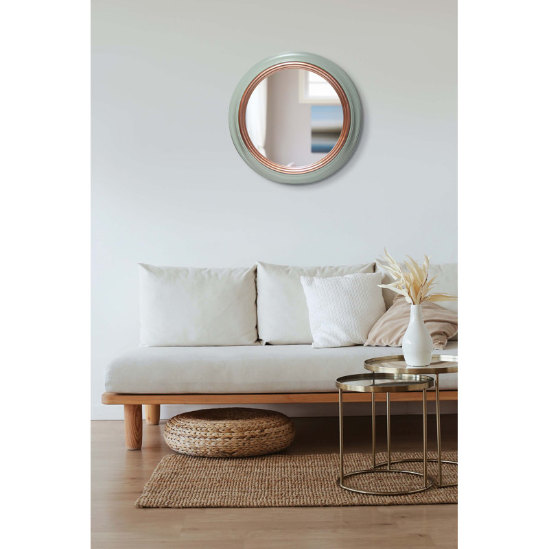 Ornate Sage Green and Gold Round 24-Inch Wall Mirror