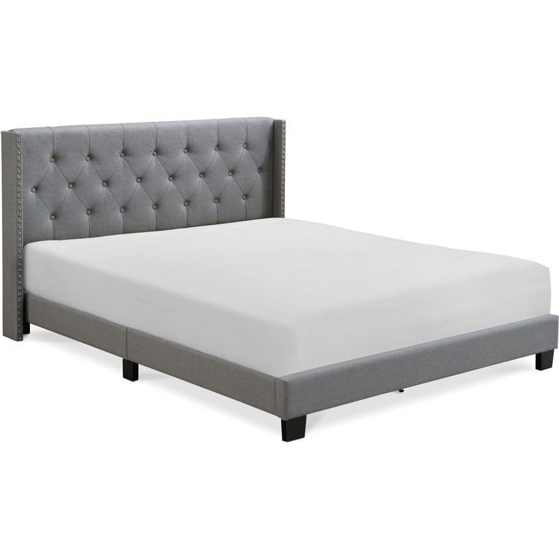 Adler Upholstered Platform Bed with Diamond-Stitched Wingback Headboard, Queen