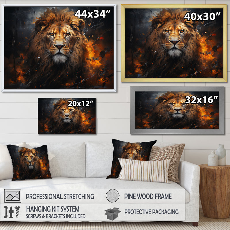 Photographie de lion avec II, Cadre flottant noir, H 34 po x l 44 po x P 1,5 po