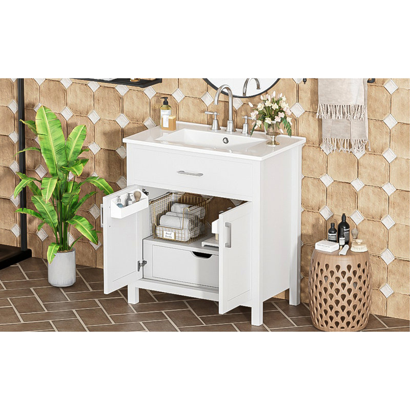 Meuble-lavabo de 30 pouces avec lavabo en céramique et beaucoup de rangement - le choix parfait pour les petites salles de bain
