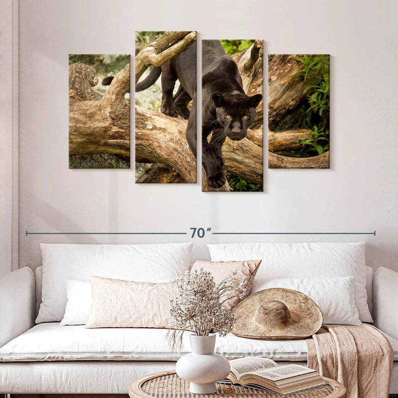 Brampt Prowling Black Jaguar, 32"H x 52"W
