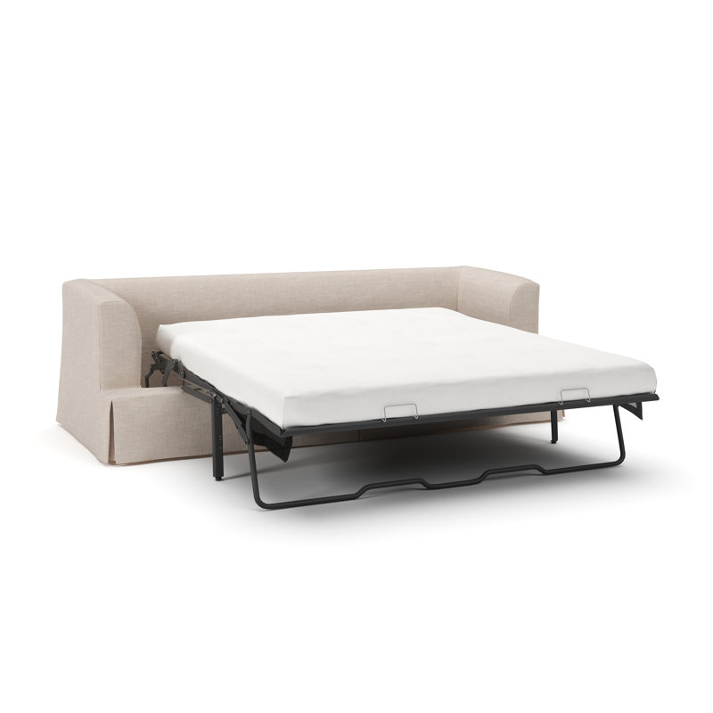 Lucia 92.5'' Slipcovered Sleeper Sofa, Lena Sand Performance Linen Blend