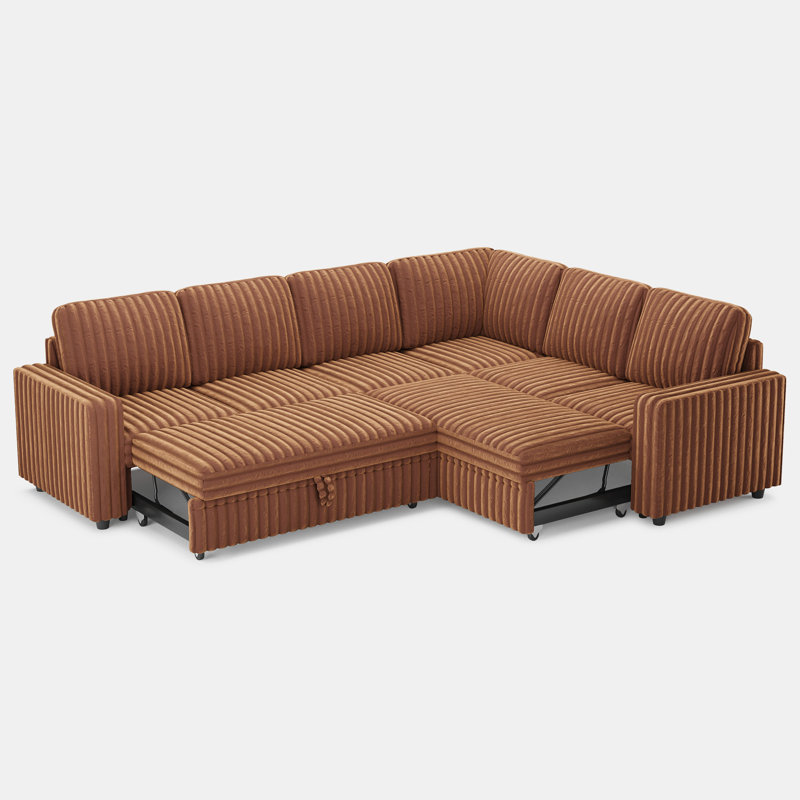 Canapé-lit modulaire en L, Fausse fourrure brune