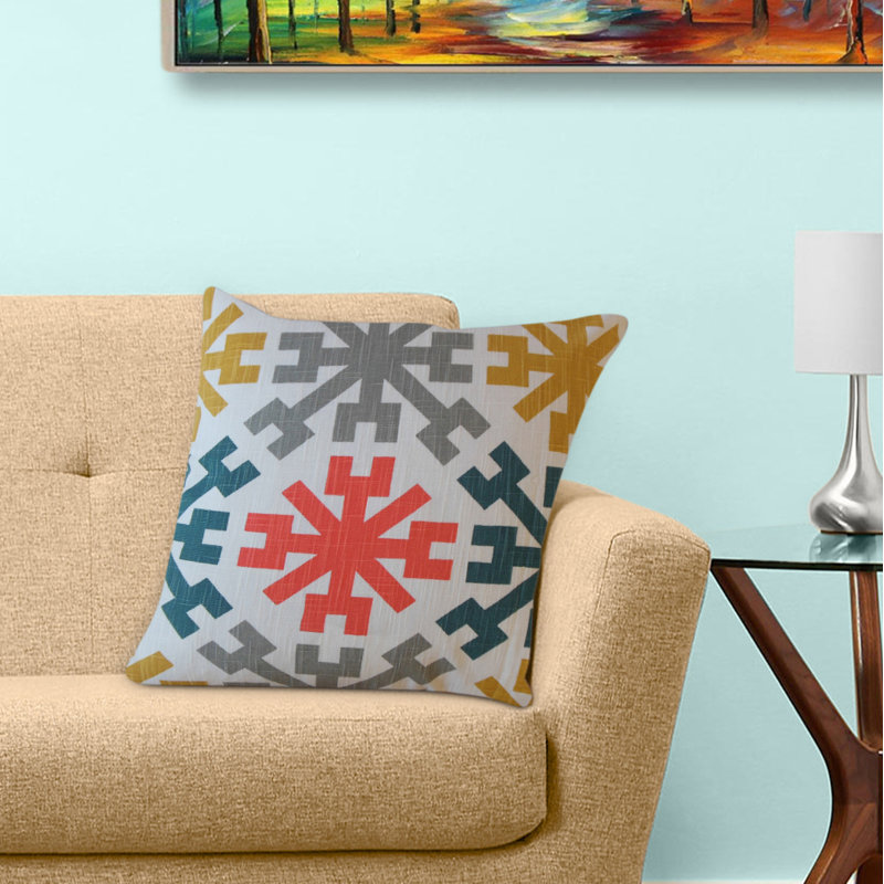 Coussin en coton Obert, 24 po x 24 po, Coussin décoratif, Gris / blanc / jaune