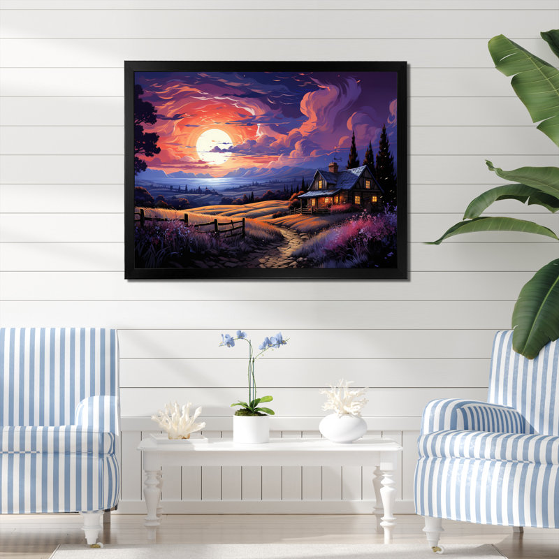 «Old Purple Farm House III», reproduction sur toile, Cadre photo noir, H 24 po x l 32 po x P 1 po