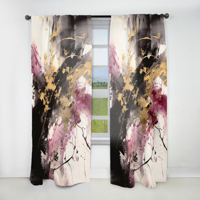 Gold And Pink Fluid Fusion II - Abstract Curtain - Velvet Room Darkening - 1 panel