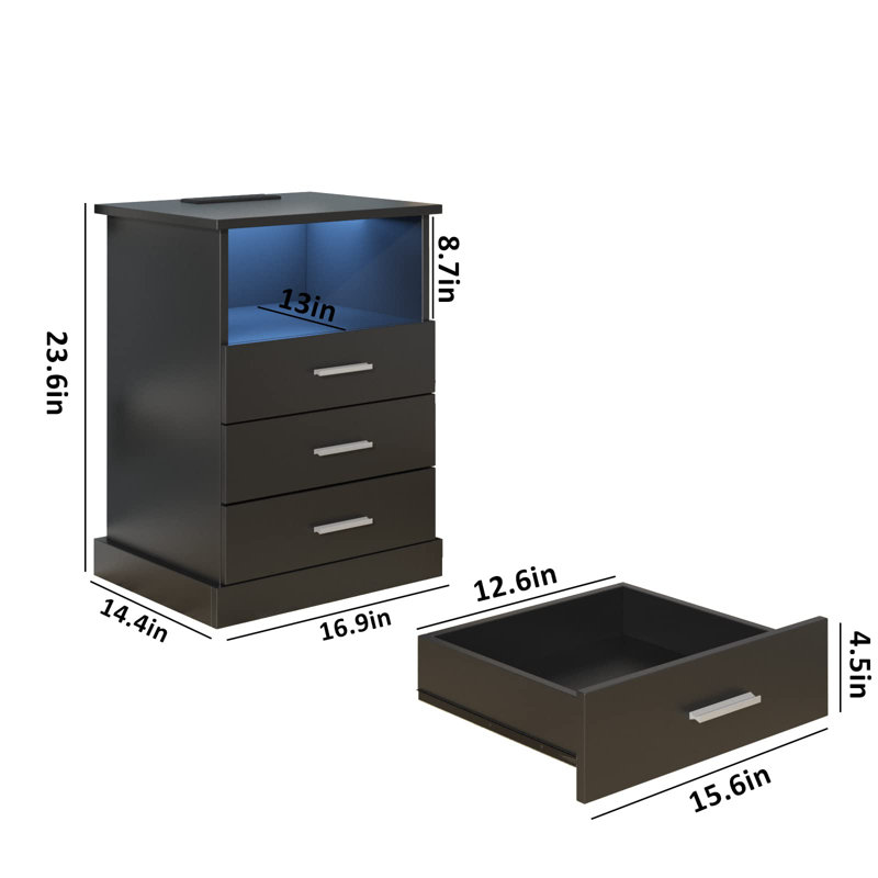 Tahliya 16.9'' W Nightstand, Black, Set of 2