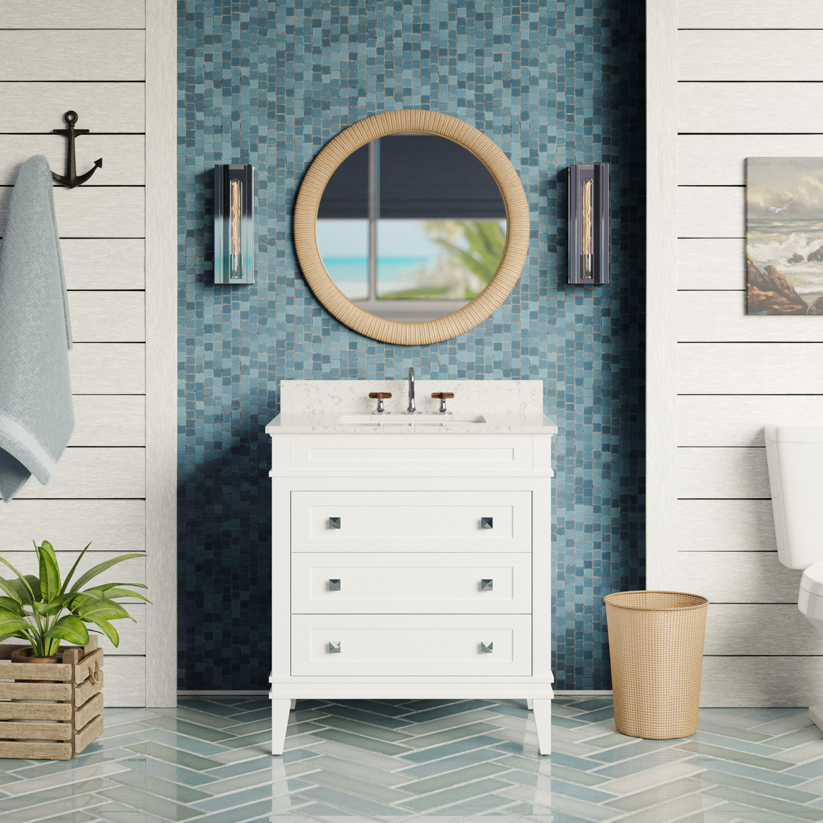Frankfurt 30'' Single Bathroom Vanity, White, Engineered Marble