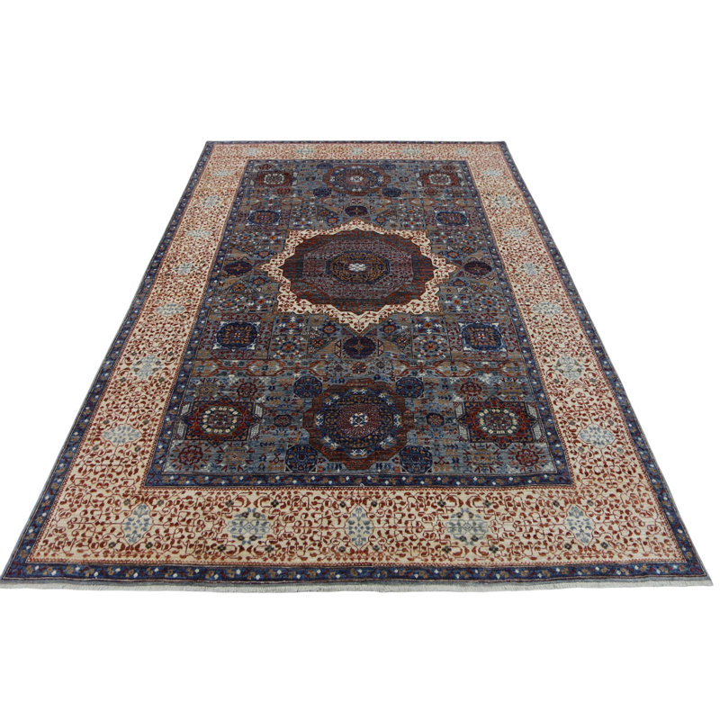 Hand Knotted Wool Area Rug in Gray And Beige, Rectangle 5'11" x 9'1"