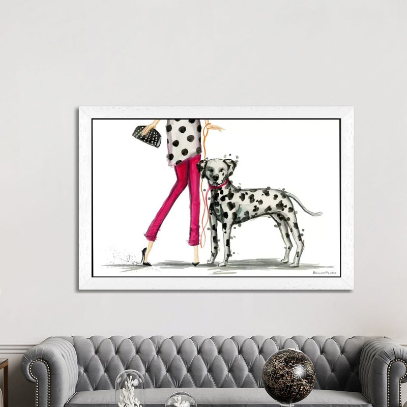 Girls Best Friend, Darla And Her Dalmatian by Bella Pilar - Floater Frame Painting on Canvas, 66.04 cm H x 45.72 cm W, White