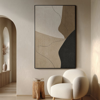 Très grand art mural imprimé sur tissu - Formes abstraites minimalistes avec des tons neutres de terre pour le salon ou la chambre à coucher - «Assemblage requis du cadre (cadre non fini)»