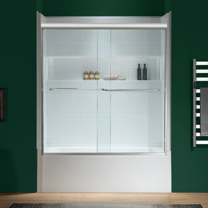 WOODBRIDGE 60" x 32" Alcove Soaking Bathtub and 4-Piece Direct-to-Stud Surround with Right Drain, including 56–60" Double Sliding Tub Door, Clear Tempered Glass in Brushed Nickel Finish