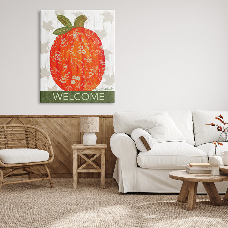 "Motif automnal de citrouille", "Welcome" par Annie Lapoint, impression sur toile, Toile tendue, H 48 po x l 36 po x P 1,5 po