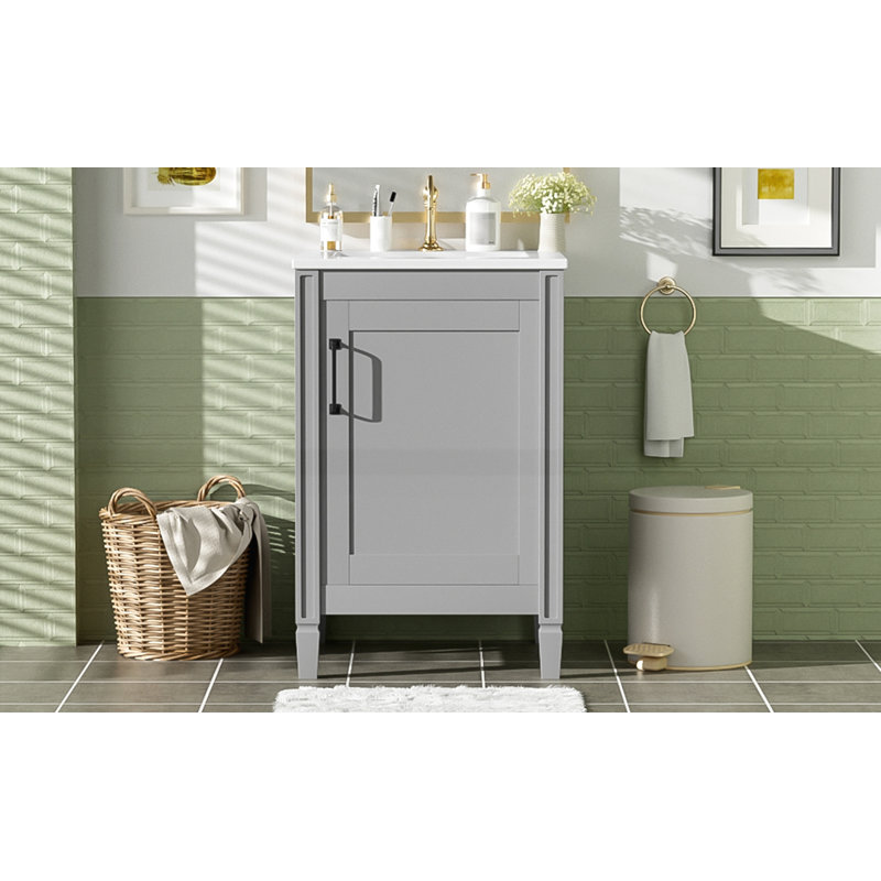 Meuble-lavabo de 20 po avec lavabo en céramique, Gris