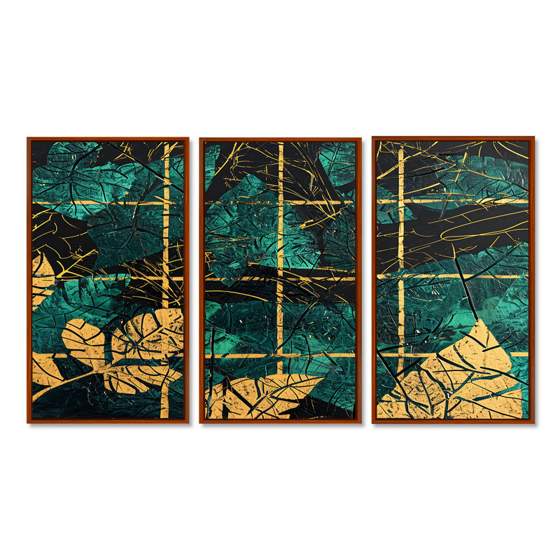 Hemsworth - Leaves Wall Art Print Set, Brown Floater Framed, 32" H x 48" W x 1" D