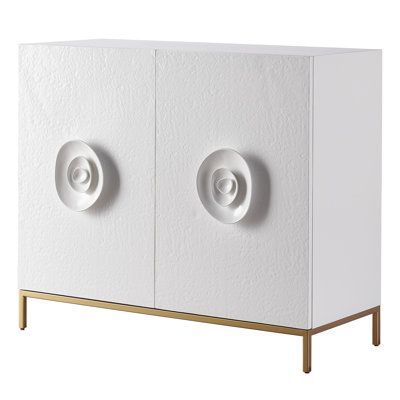 42" Fleur Textured Finished Hall Chest in Milky Mushroom with Soft Gold Base