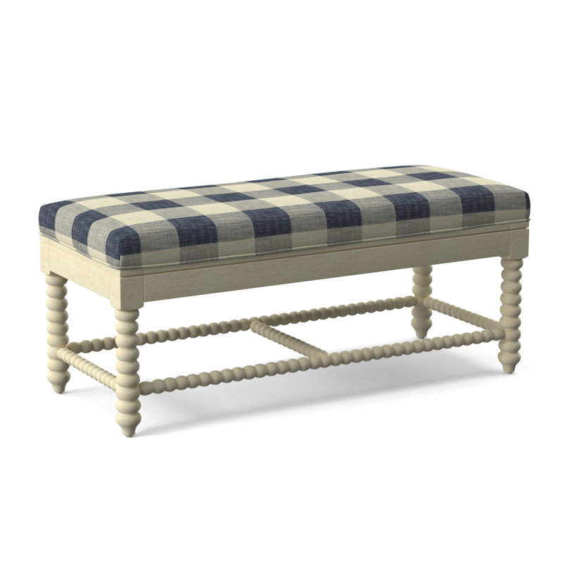 Lind Island Upholstered Bench, Sunbrella Beige Pinstripe; 6205-74, Bisque Finish
