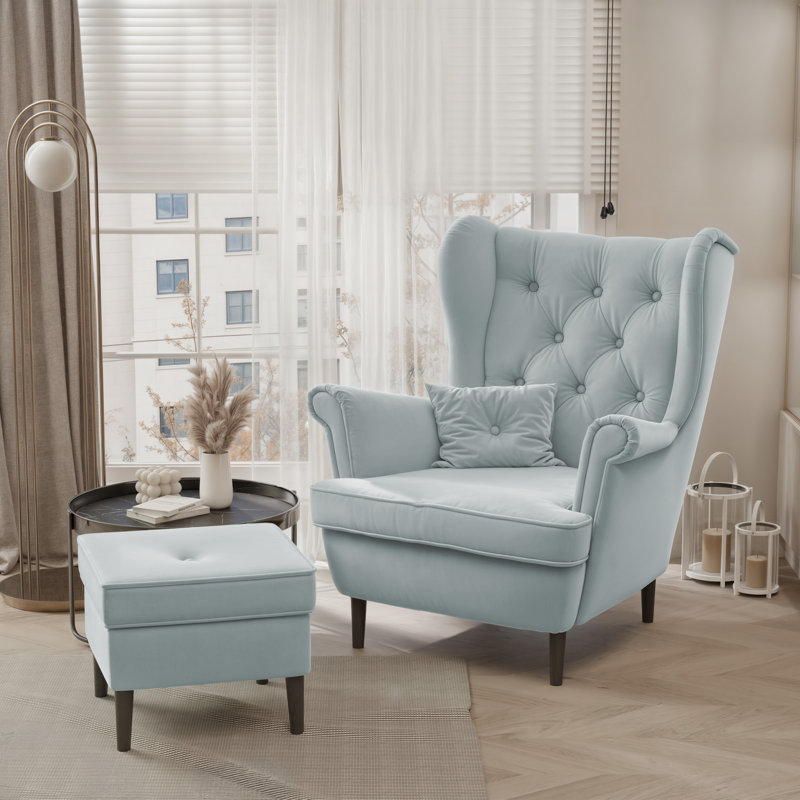 Upholstered Armchair, Black, Blue