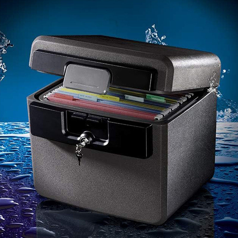 Fireproof and Waterproof Safe,  Built-in Straps For Easy Storage, File Folder and Document Box with Key Lock, Black