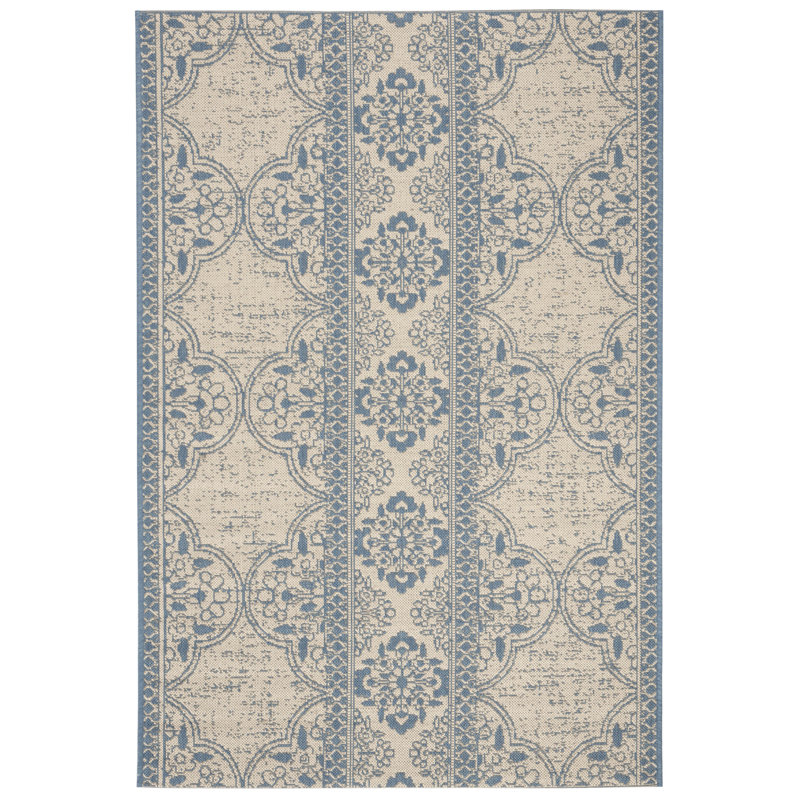 Danya Geometric Blue/Cream Indoor / Outdoor Area Indoor/Outdoor Area Rug, Rectangle 9' x 12'