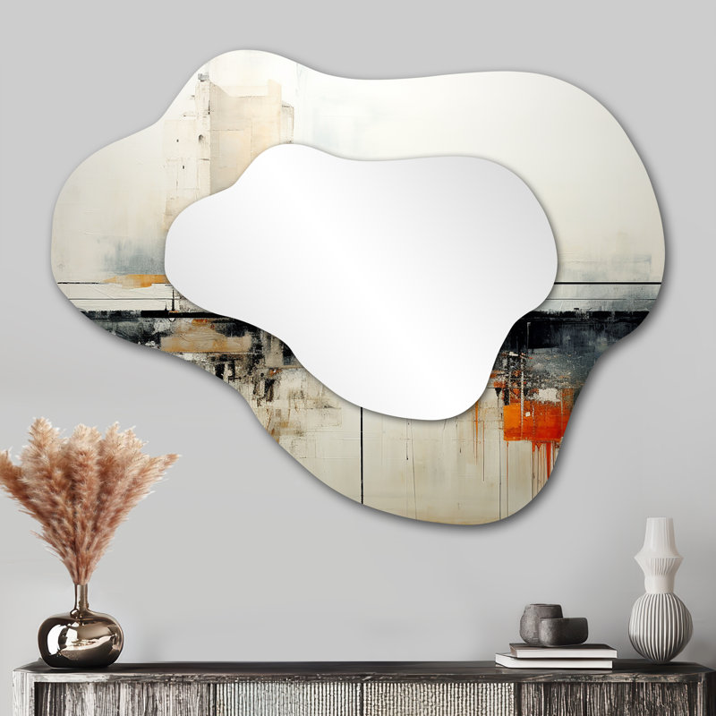 Abstract Black Beige Road Collage II - Abstract Collages Cloud Unique Wall Mirror, Modern Asymmetrical Mirror, Printed Metal Art
