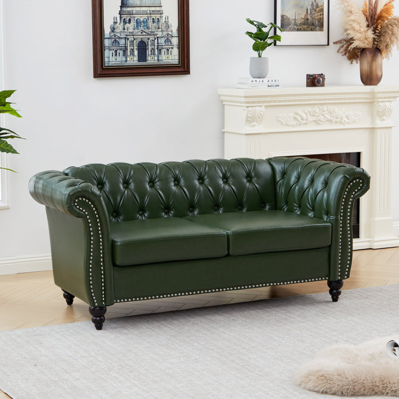 Oma 62" Rolled Arm Chesterfield Loveseat, Green