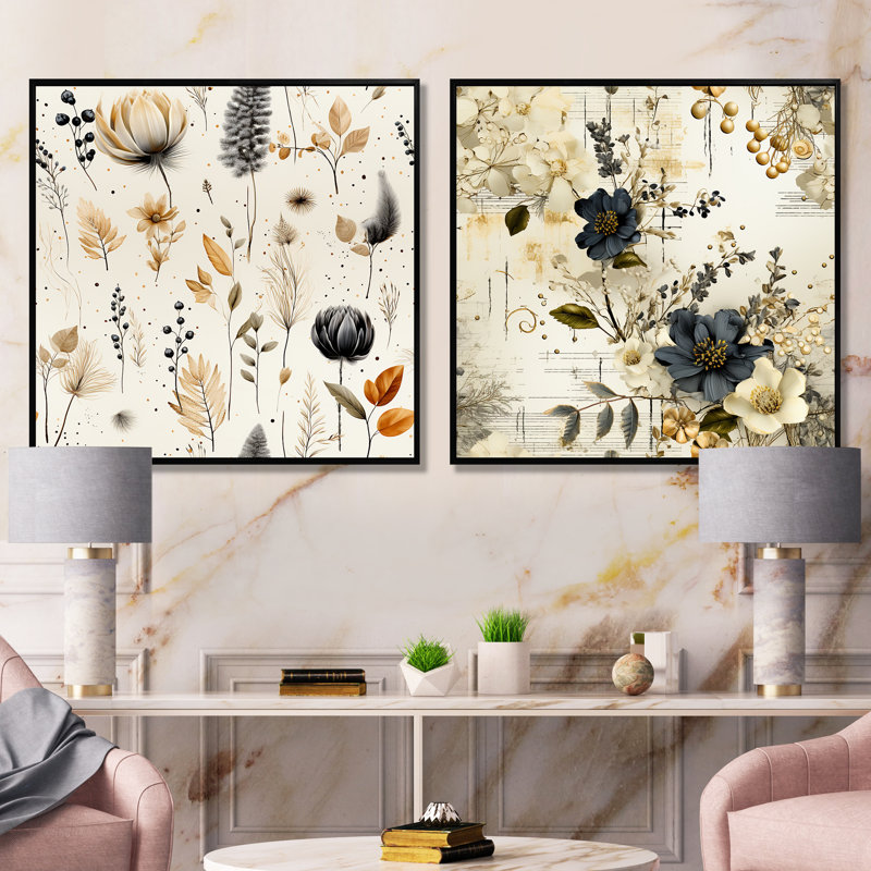 Ensemble de salon Cobee - Abstract Collages Wall Art, Cadre noir, H 36 po x l 73 po x P 1,5 po