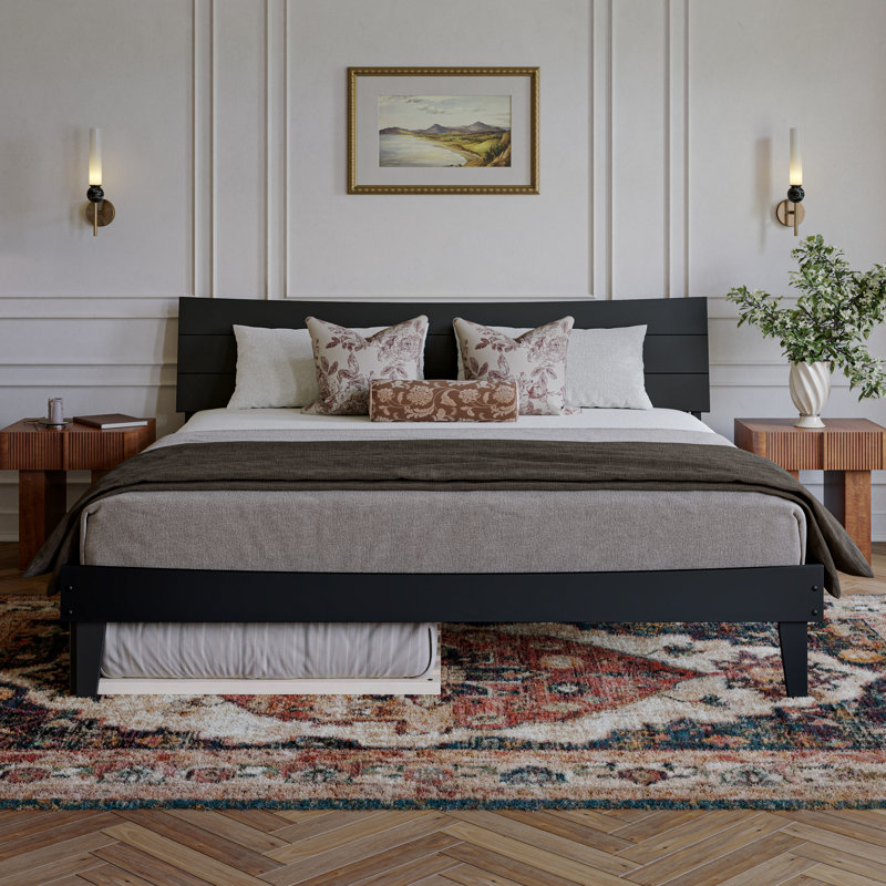 Phoenix Wood Platform Bed with Trundle, Noir, King