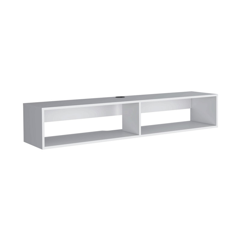 59" Floating Tv Stand With Two Open Shelves, Media Compartments And Cable Management, White