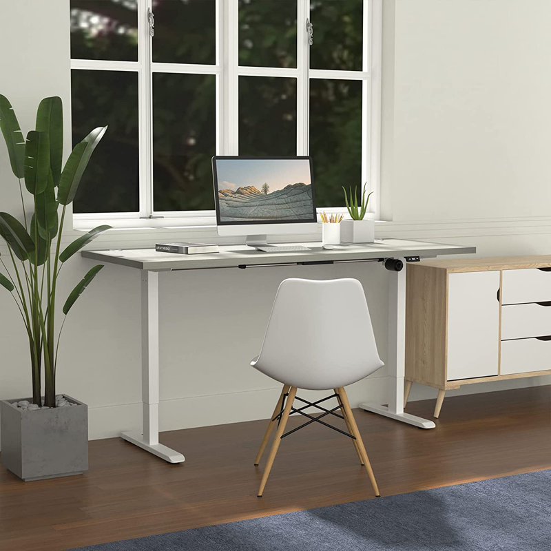 Midtown Value Height Adjustable Standing Desk, Single Motor, 60x30, Grey Strand Top with White Frame, Sarum Twill/White