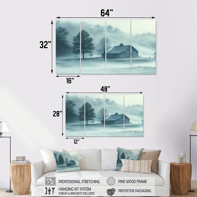 «Blue Misty Dawn Farmhouse III», ensemble de reproductions d'art mural, H 28 po x l 48 po