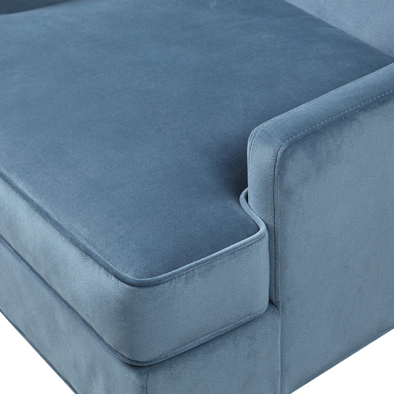 Fauteuil d'appoint rembourré en velours avec coussin lombaire et pieds en bois massif Perry Street Anna, Velours bleu