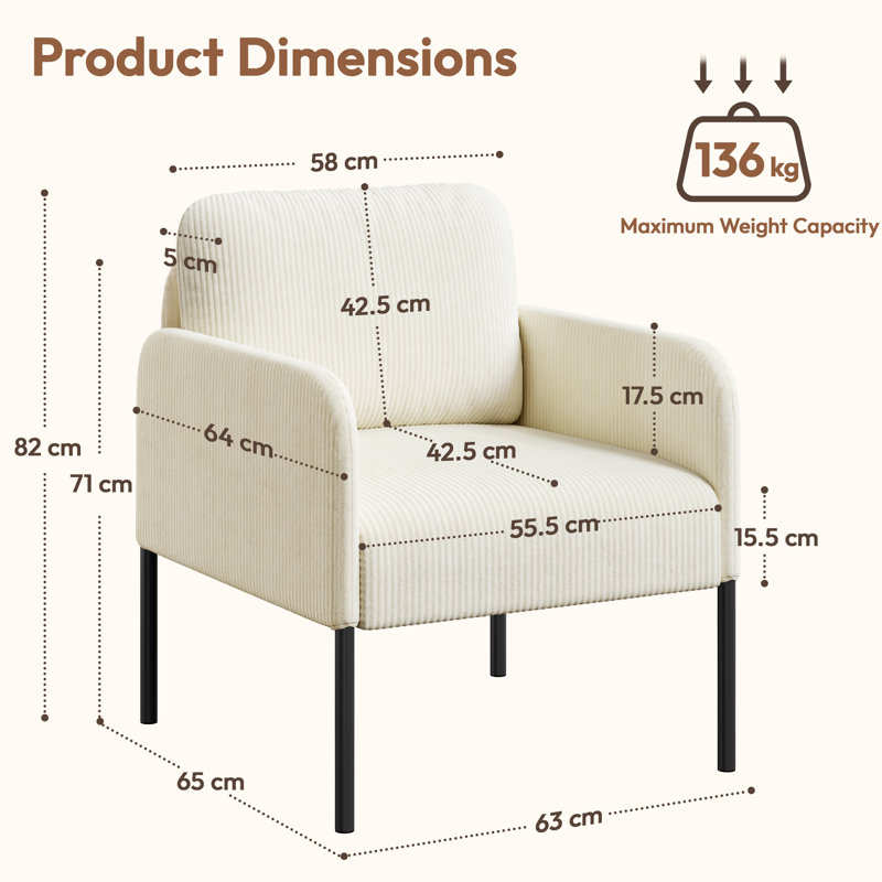 Upholstered Corduroy Accent Chair, Beige