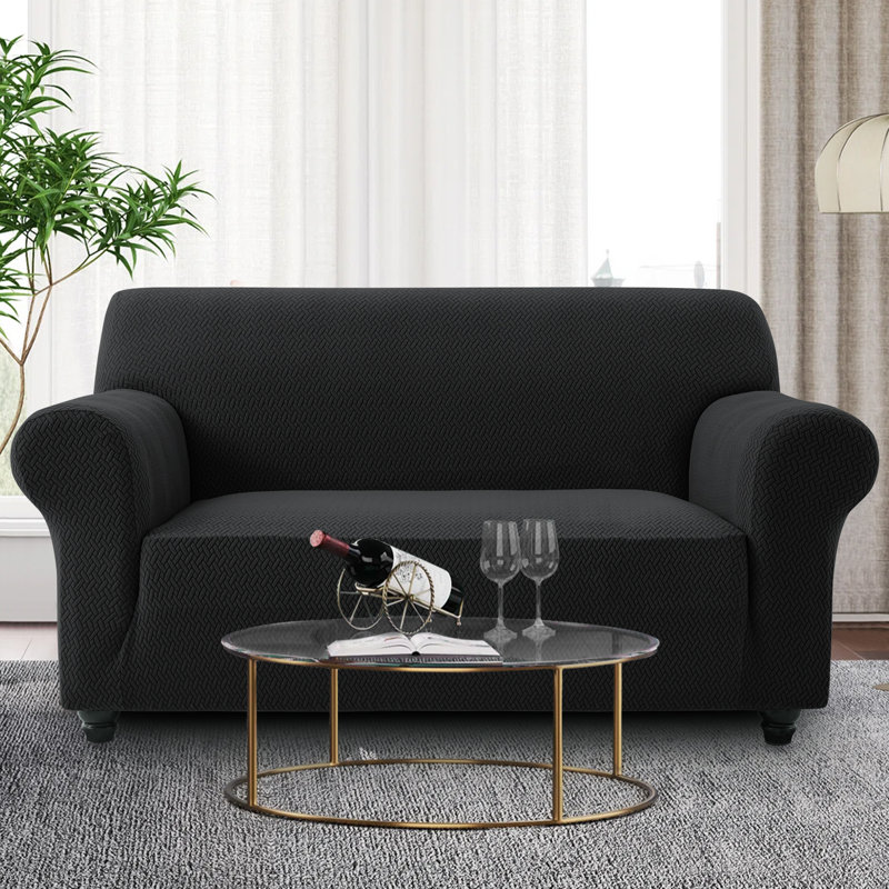Spandax Sofa Cover Quilted Anti-Slip Couch Protector with Adjustable Strap, 224 X 179cm (2 Seater), Black