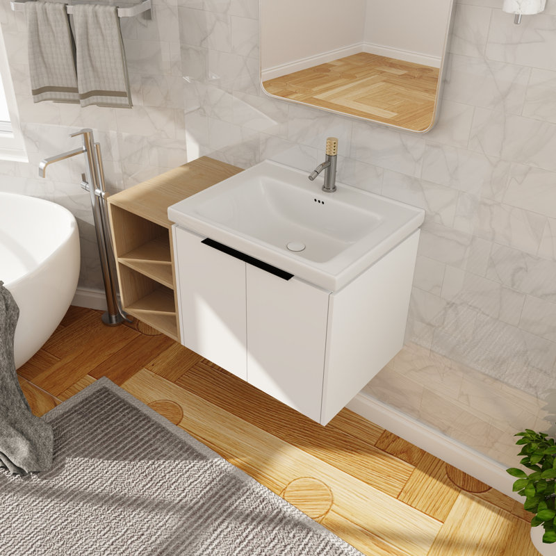 Meuble-lavabo mural simple avec plateau en céramique 35,83 po Diggines