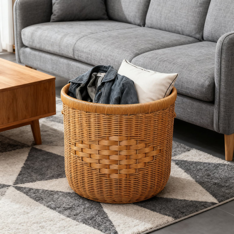 Handwoven Rattan Laundry Hamper Basket For Bedroom And Bathroom, Storage Organizer For Towels, Toys, And Household Items, Natural Wicker Design