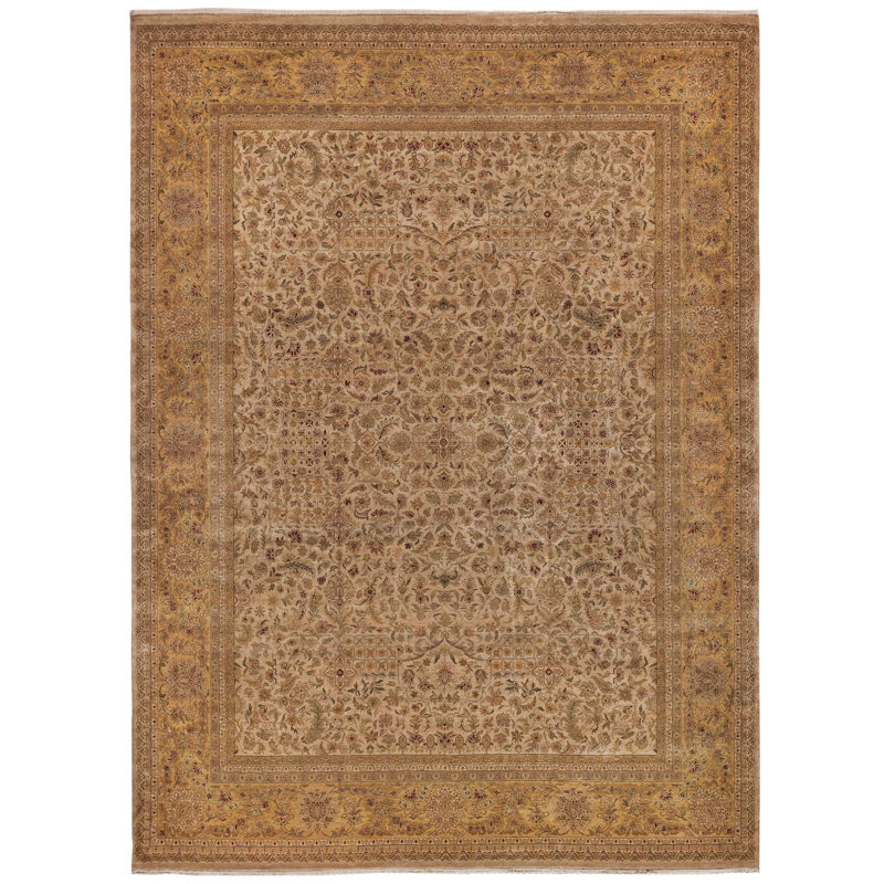 Hand-Knotted Floral Wool Rectangular Area Rug 15'1" x 20'7"
