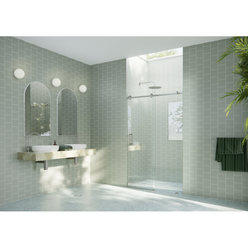 Astro 48 - 52 in. x 78 in. Fully Frameless Glass Sliding Shower Door, Brushed Nickel