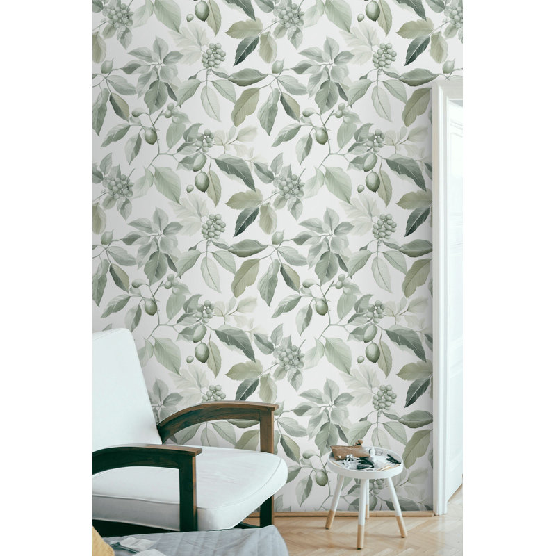 Papier peint botanique vert à peler et coller