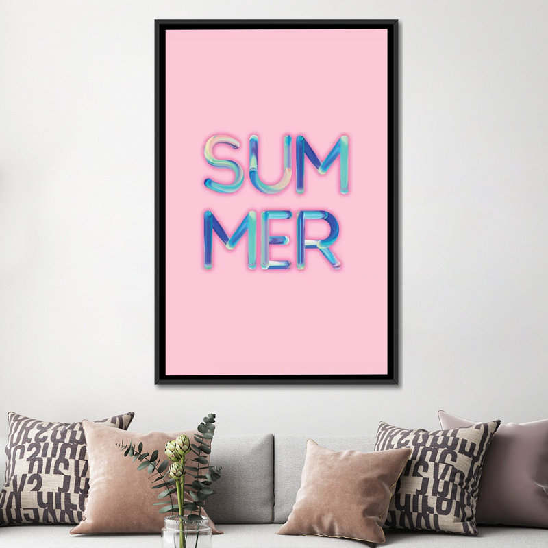« summer », art textuel sur toile tendue, Toile avec cadre noir, Pas de tapis, H 48 po x l 32 po x P 1,5 po